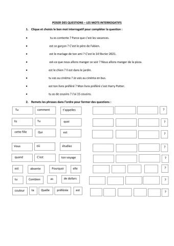 Poser des questions - Les mots interrogatifs