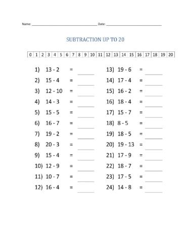 Subtraction to 20