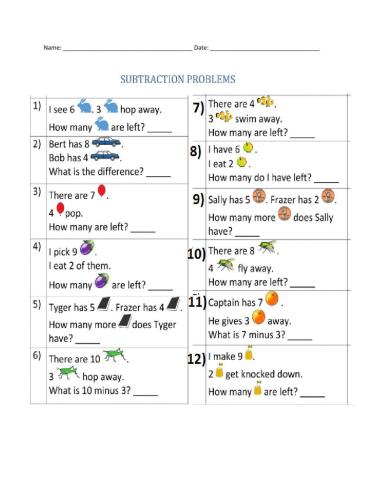 Subtraction Word-Picture Problems