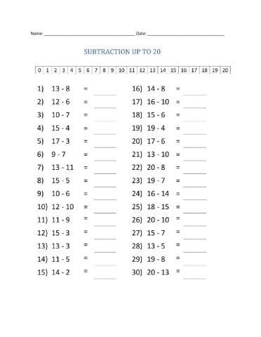 Subtraction up to 20