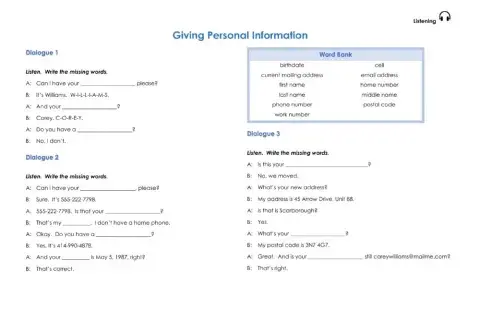 Giving Personal Information