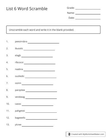 Abeka 5th grade- Spelling List 6 Scramble