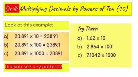 Powers of Ten Multiplication (Decimals)