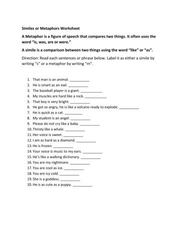 Metaphor & Simile Worksheet