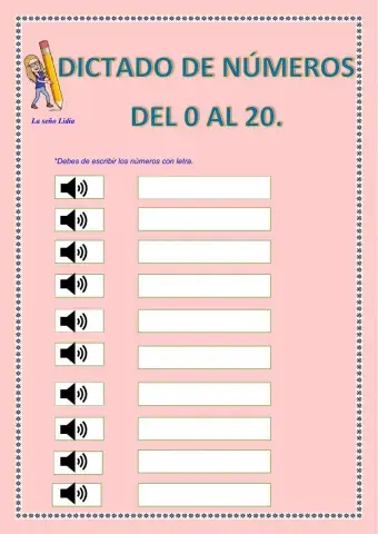 Dictado de números del 0 al 20.