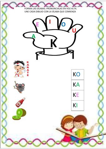 Relaciona las silabas letra K
