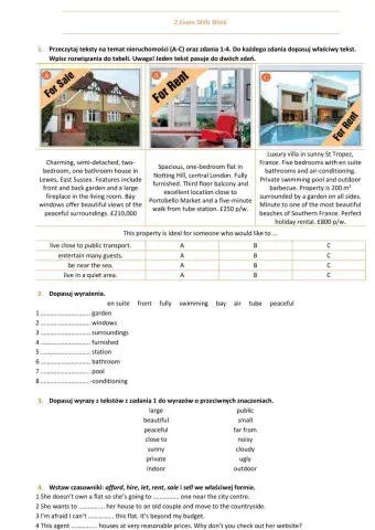 E8 U2 Miejsce zamieszkania Exam Skills