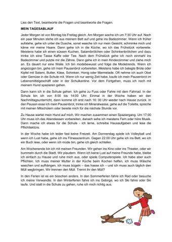 Mein Tagesablauf - lies & beantworte