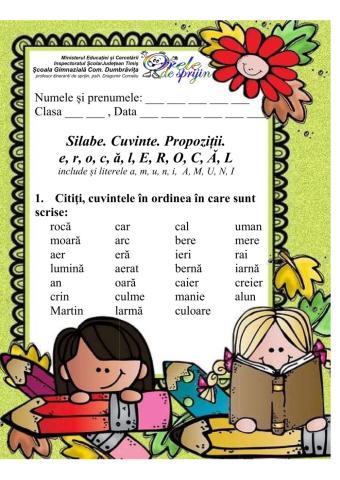 Literele EROCĂL- silabe, cuvinte, propoziții, text