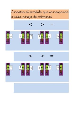 Mayor,menor o igual que del 1 al 9