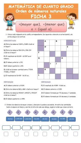 Orden de números naturales - mayor que, - menor que o - igual