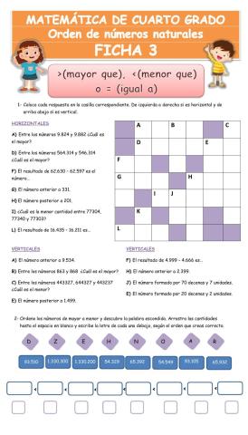 Orden de números naturales - mayor que, - menor que o - igual
