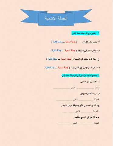 أنواع الجمل والجملة الاسمية