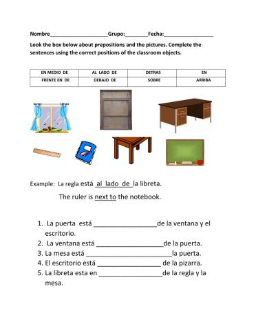 Furniture and  classroom objects