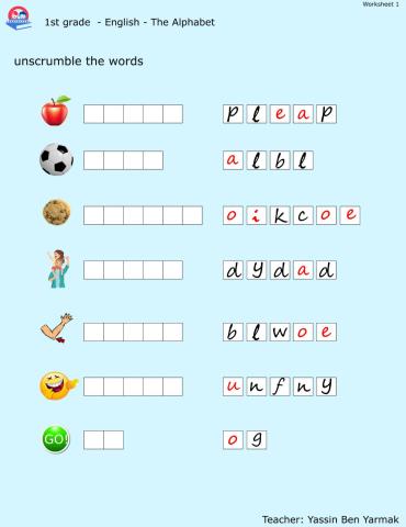 1st grade. worksheet 1. alphabet. part 1