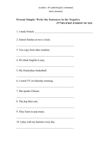 Negative sentences in the Present simple