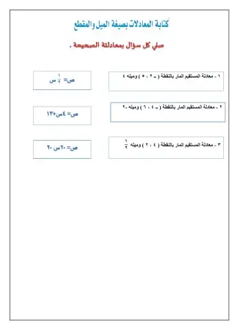 كتابة المعادلات بصيغة الميل والمطع