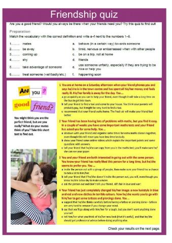 Just Imagine - Friendship quiz Unit 1