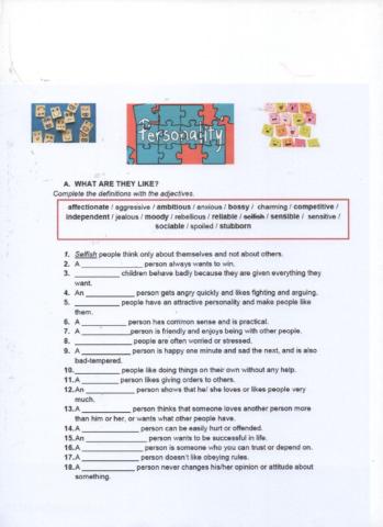 Personality adjectives