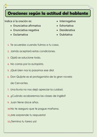 Oraciones según la actitud del hablante