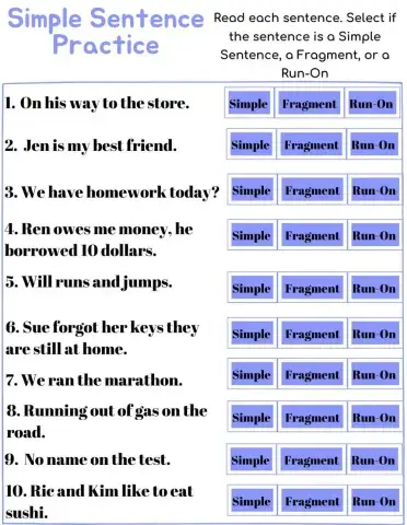 Simple Sentences Practice