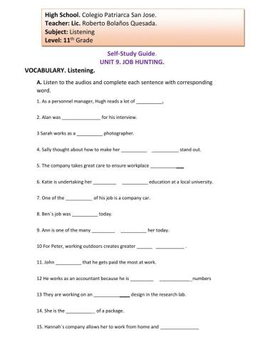 UNIT 9. JOB HUNTING 1. VOCABULARY LISTENING STRATEGY. 