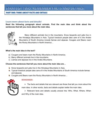 Reading 3-Remember facts and details