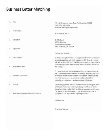 Business Letter Format Matching
