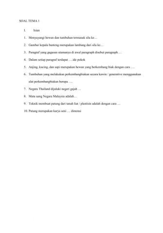Soal Tema 1 Kelas 6