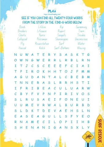Trouble in the Surf - Find-A-Word