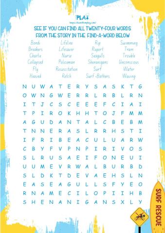 Trouble in the Surf - Find-A-Word