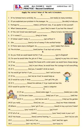 JU3B UNIT 8 PRACTICE ON SECOND CONDITIONAL