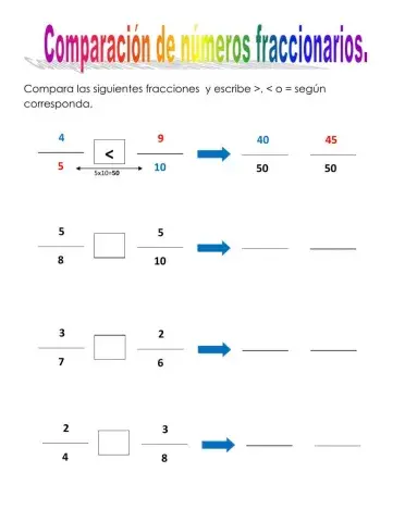 Comparación de números fraccionarios.