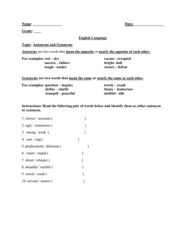 Antonyms and synonyms