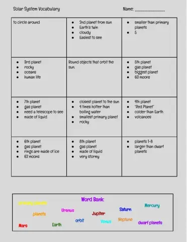 Solar System Vocabulary
