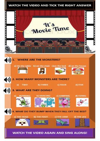 Five little monsters jmping on the bed