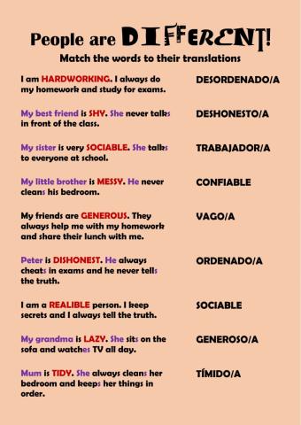 Personality adjectives