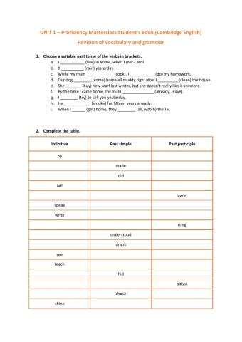 Proficiency Masterclass - Unit 1 Revision