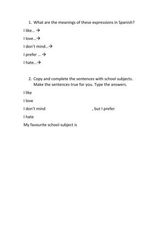 Likes and Dislike Subjects