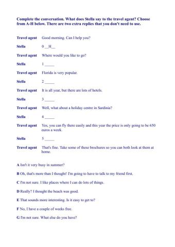 Complete the conversation about holidays