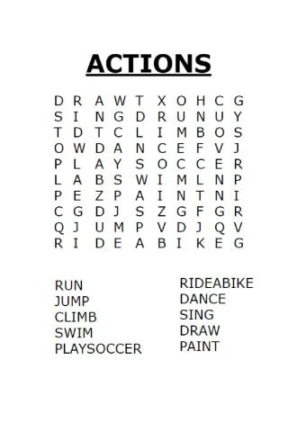 Actions wordsearch