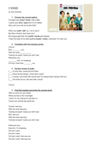 Song- I wish by One Direction