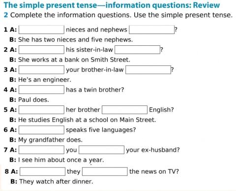 The simple present -- information questions 2