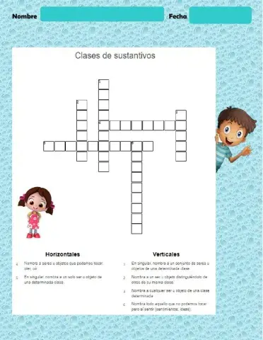 Crucigrama de clases de sustantivos