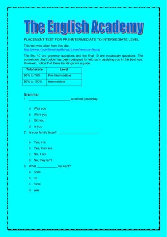 The English Academy-Placement test 2
