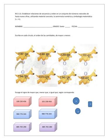 Comparación de cantidades tarea