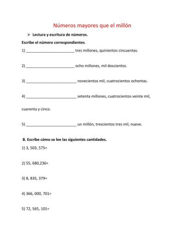 Números mayores  que un millón