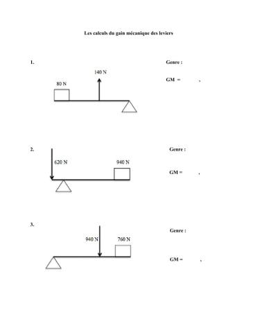 Les calculs du gain mécaniques des leviers