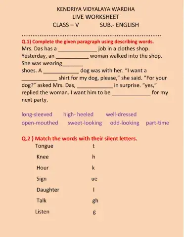 Describing word and silent letters