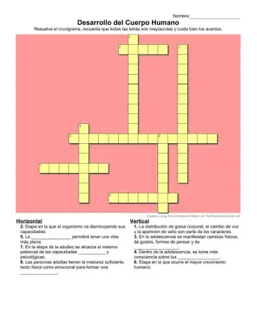 Crucigrama del desarrollo del ser humano